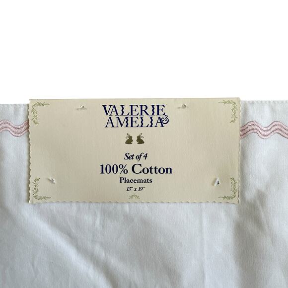 VALERIE AMELIA White Pink Ric Rack Trim Cotton Placemats 13x19 Set of 4 NEW - Picture 7 of 12